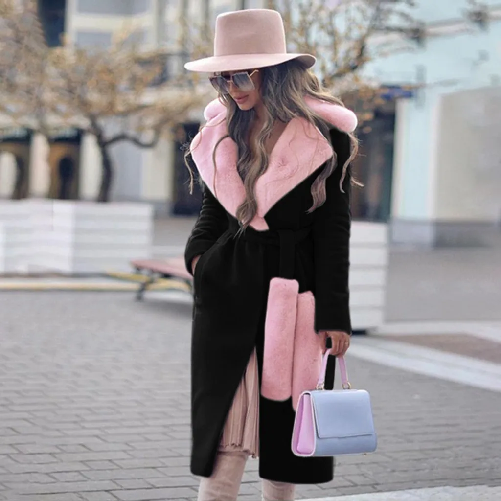 #*Cheap Winter coat women casual New Fashion Coat Thicken Turn down Collar Woolen Coat with Fur Collar Double Sided Woolen Coat Y110