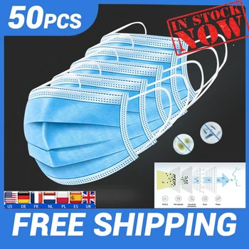 

50pcs Hot Sale Disposable Mask 3-layer Filtration Face Mouth Masks Non-Woven Breathable Meltblown Cloth Face Masks