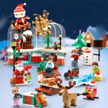 

Christmas Series Building Blocks LED Light Rotating Box Santa Claus Figures City House Assembled Blocks Educational Toys for Kid