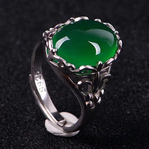 Natural Green Jade Ring 925 Silver Jadeite Chalcedony Amulet Fashion Charm Jewelry Gifts for Women Her - Image 3