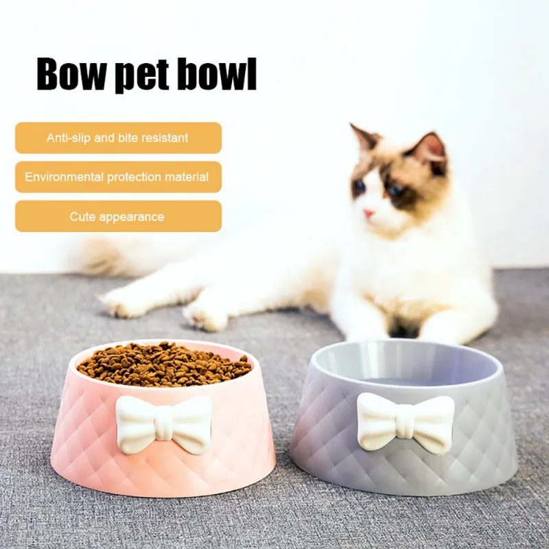 

Bowknot Diamond Pattern Cat And Dog Bowl Macaron Color Pet Single Bowl Water Bowl Deepening Leak-proof Dog Bowl Gray M
