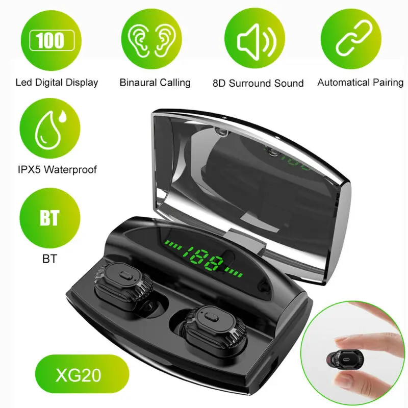 XG-20 Bluetooth 5,0 гарнитура TWS беспроводные наушники мини стерео наушники светодиодный цифровой дисплей