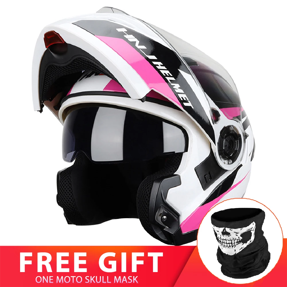 Casco de motocicleta para mujer, protector de cabeza de motocicleta de doble lente, Modular, abatible hacia arriba, color rosa|Cascos| AliExpress
