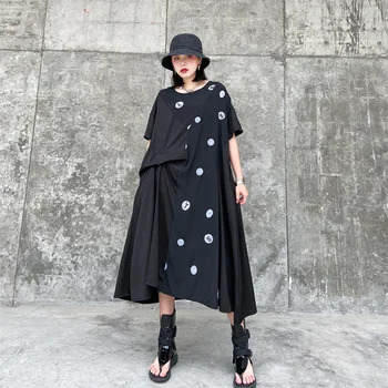 

Women 2020 Spring Summer New Fashion Round Neck Dress Personality Casual Patchwork Half Sleeve Dot Pullover Dress Plus Size