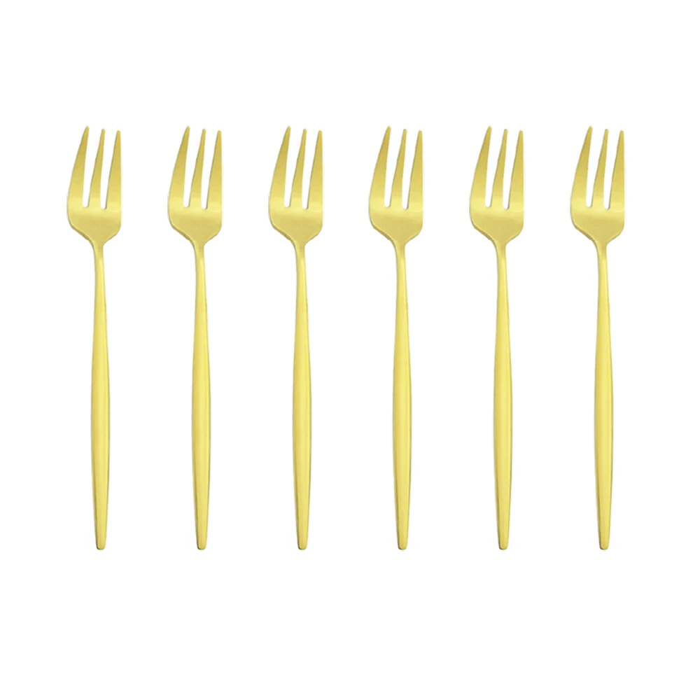 6 unids/set oro tenedor pastel de té tenedor para bocadillos vajilla cubiertos de acero inoxidable espejo de mesa postre de la fruta tenedor juego de platería