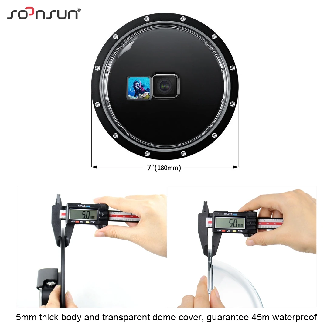 SOONSUN Dome Port for GoPro Hero Black Dive Cover 45m Waterproof