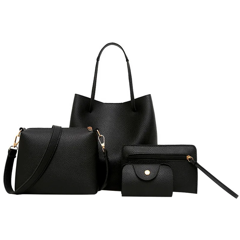 SHUJIN, Прямая поставка, высокое качество, 4 шт. в наборе, женская сумка из искусственной кожи, Полиэфирная Сумка на плечо, сумка-тоут, сумка-мессенджер - Цвет: black