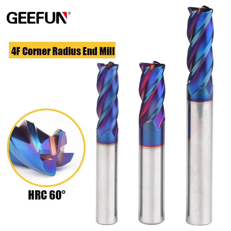 

Corner Radius End Mill Tungsten Carbide Steel CNC Router Milling Cutter Tool 4 Flutes Cutter Deg R0.5 R1 Metal Router