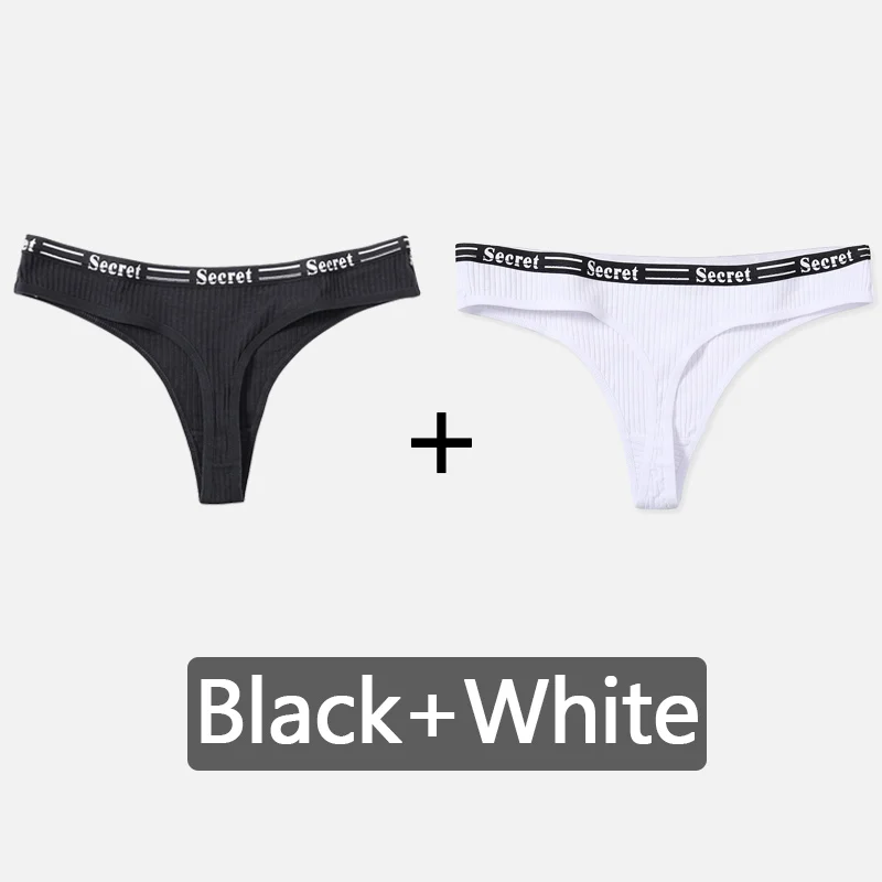 Black-White Женские стринги с буквенным принтом, хлопковые трусики-стринги, мягкое нижнее белье, женские трусики сексуальное женское нижнее белье, женские интимные трусы с низкой посадкой - Цвет: Black-White