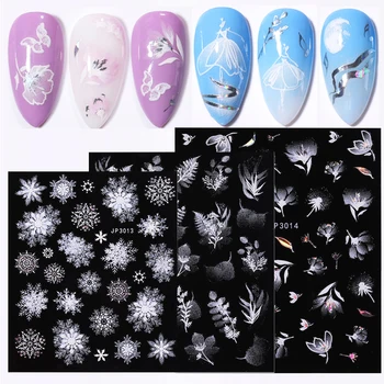 

5D White Laser Nail Sticker Floral Butterfly Design Transfer Decals Slider Wraps Decoration DIY Nail Art Manicures Accessories