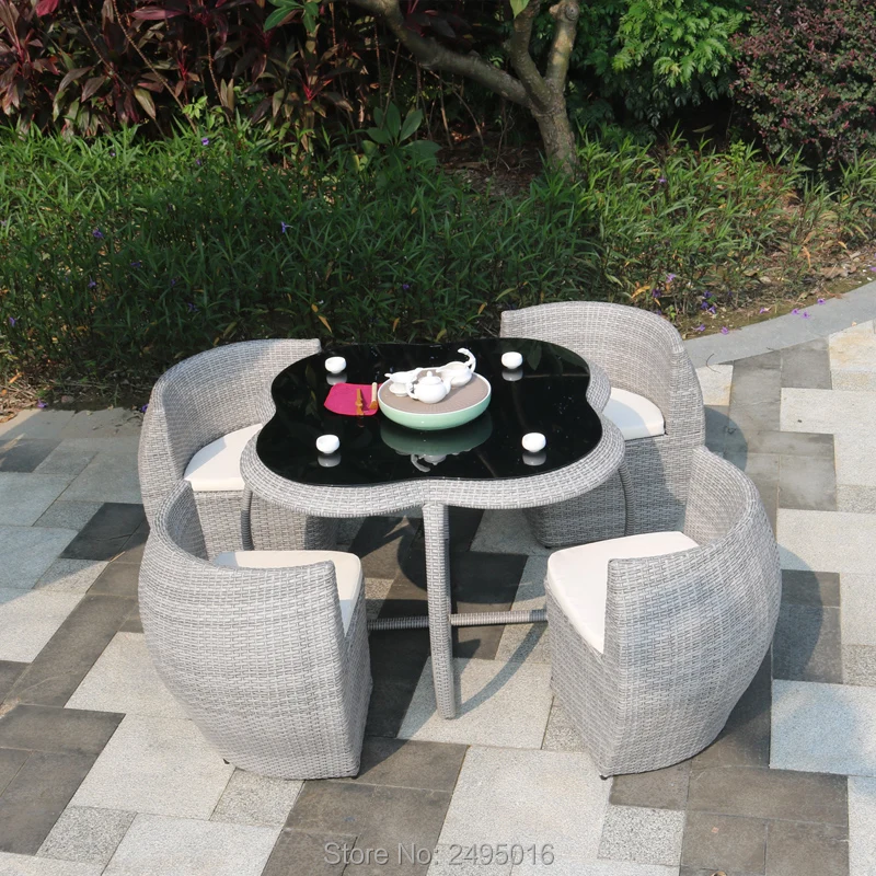 5 Pcs Teras Outdoor Furniture Set Kursi Bingkai Logam Meja Makan Set Untuk Taman Semua Cuaca Anyaman Rotan Makan Set Garden Furniture Set Aliexpress