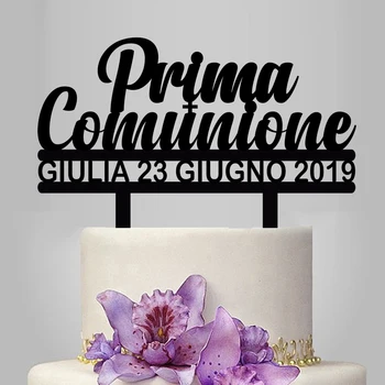 

1 Piece Customized Name Date Italian First Communion Cake Topper For Kids Eerste Heilige Communie Party Cake Decoration YC071