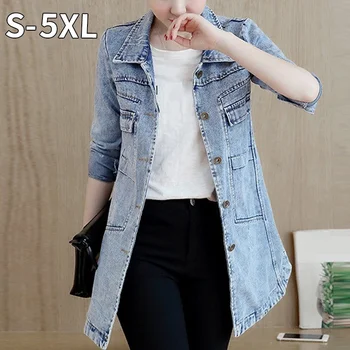 

Autumn Winter Korean Denim Jacket Women Slim Long Base Coat Women's Frayed Plus size Jeans Jackets Coats 2020