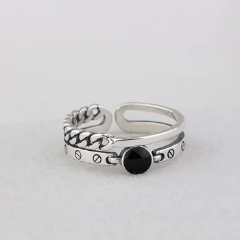 

Han edition retro fashion ring opening web celebrity female east gate s925 pure silver woven two black glue ring ring