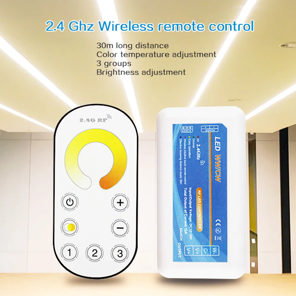 

Touch Panel CCT LED Group Controller Dimmer DC 12V 24V Wireless 2.4G RF Remote Controller for Color Temperature LED Strip Lights