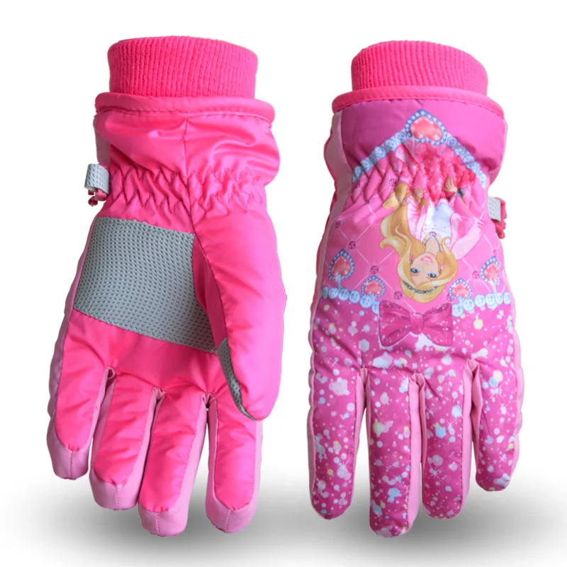 Зимние Детские лыжные перчатки с подогревом для мальчиков и девочек, теплые, утепленные, милые перчатки - Цвет: Розовый