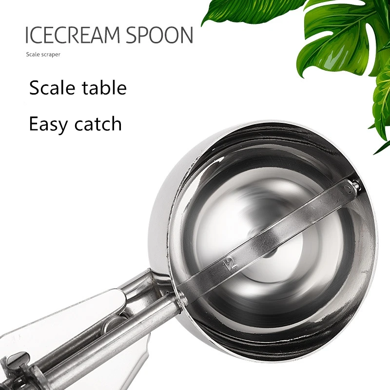 Stainless Steel Ice Cream Scoop Tool Cookie Scoop Icecream Spoon Ice Ball Mold Yogurt Dough Meat Watermelon Spoon Kitchen Gadget