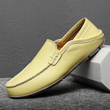 

Popular Loafers Shoes For Men Top Quality Men Leather Sneakers Brand Fashion Mens Lazy Shoes Large Size Drive Footwear Men