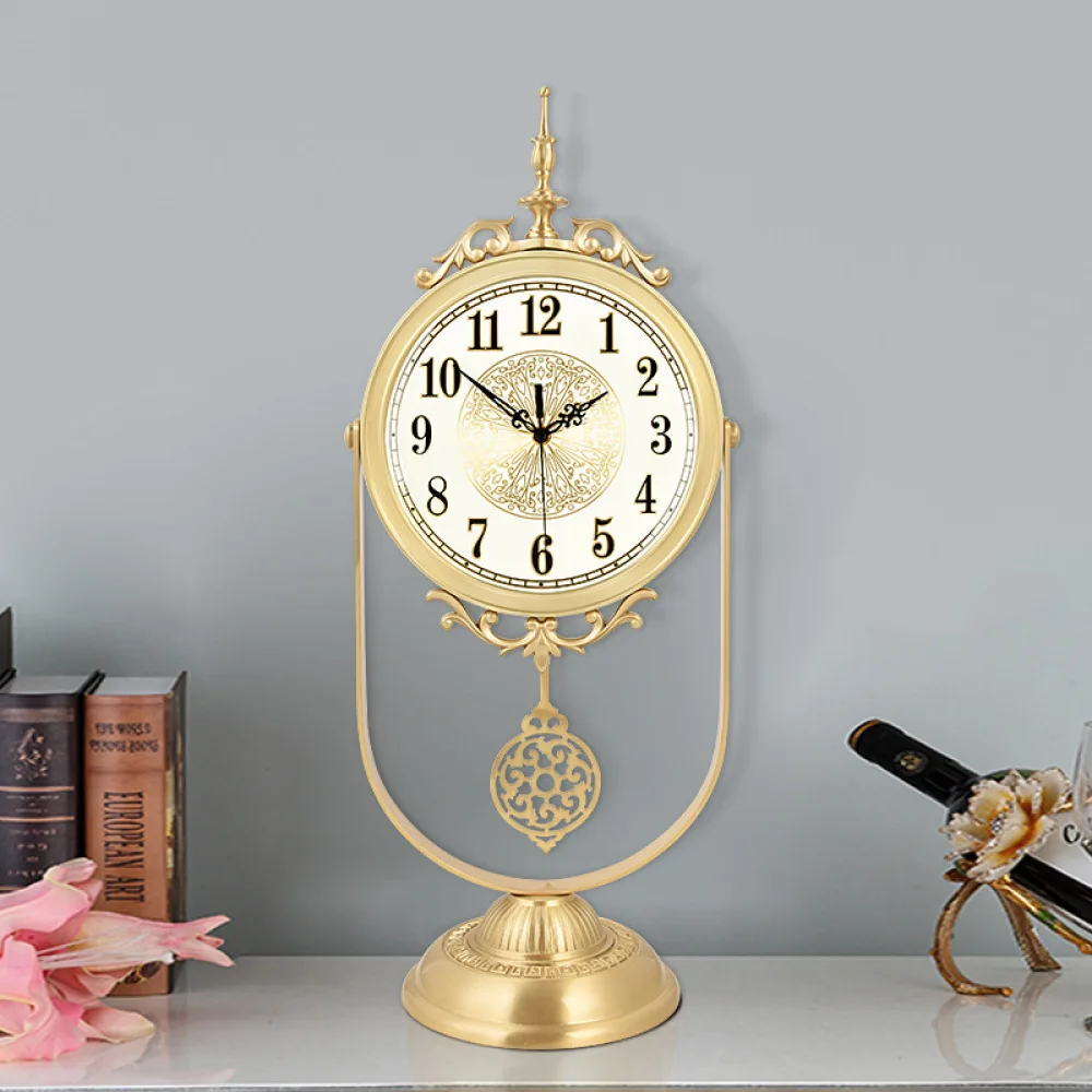 

European style all-brass desk clock living room porch decoration mute quartz clock creative desk clock swing home fashion clock