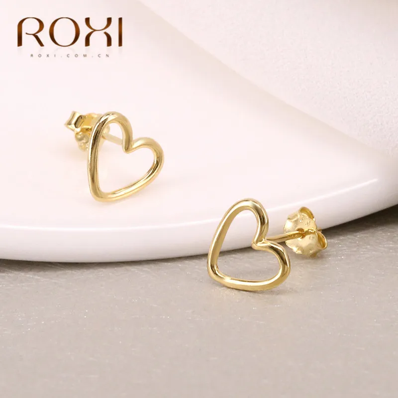 ROXI 925 пробы серебряные полые серьги-гвоздики в форме сердца для женщин милые маленькие серьги корейские ювелирные изделия brincos трендовые серьги для любви