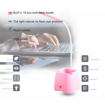 

Flexible 18 LED LED Table Desk Lamp 2 In 1 Wireless Charging Creative Eye Protection Multi-Function Reading Light pen holder