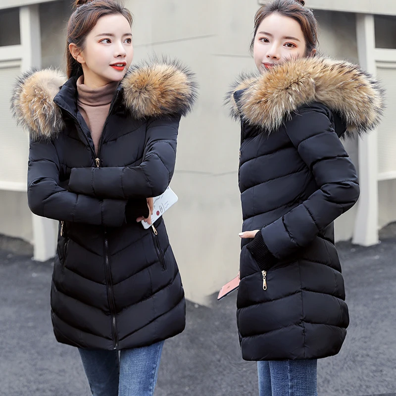 Women Long Parka Fur Collar Warm Slim Coat Padded Jacket Oversiz Outwear  Parkas Abrigos Mujer Invierno