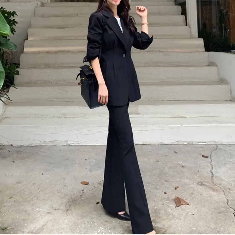

New Style Two-Piece 2020 Winter Korean-style Elegant Slim Fit Suit Jacket Fashion Trumpet WOMEN'S Pants Set
