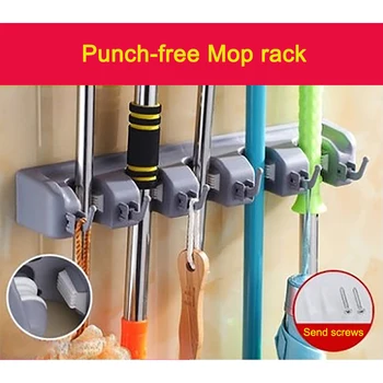 

Wall-mounted Storage Rack Shovel Rake Mop Holder with Hooks Space-saving for Kitchen Garage Closet Garden Tools TP899