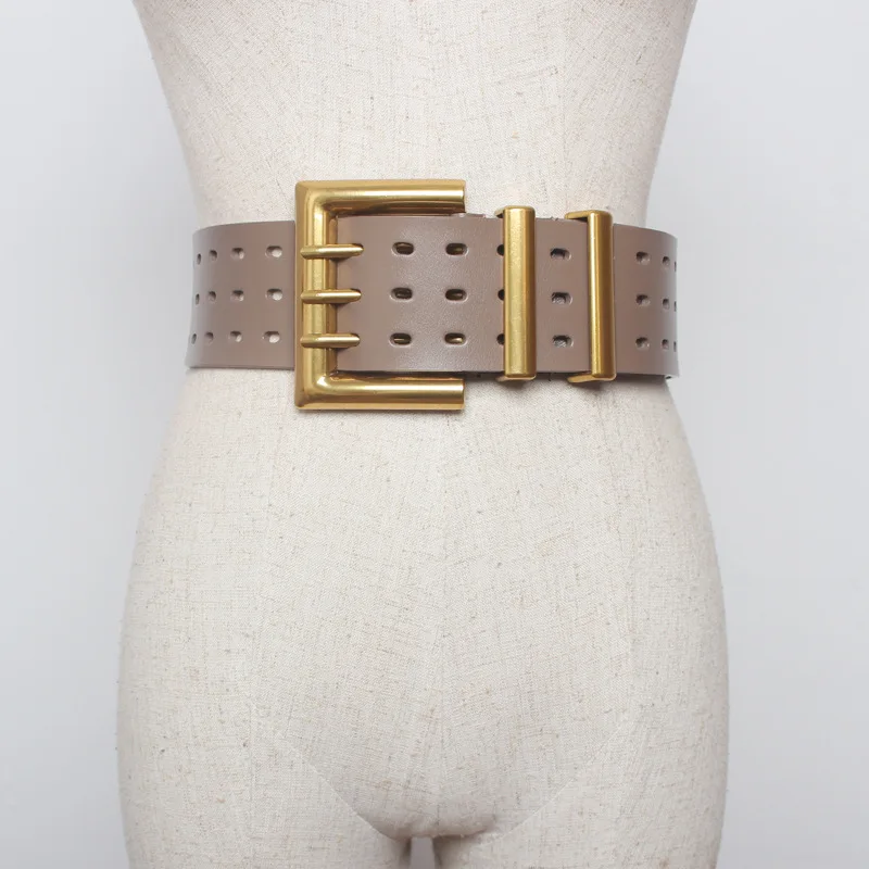 Leather belt, wide eye belt, lady's high quality three-row