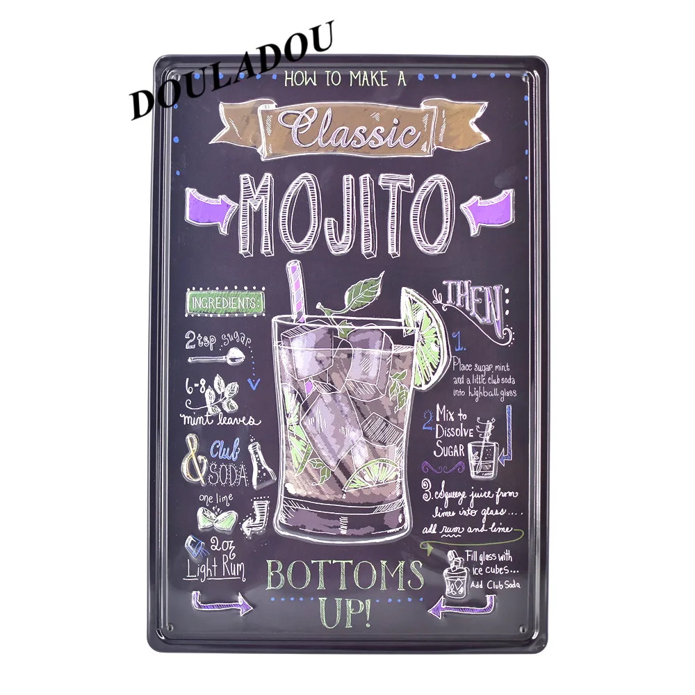 [Douladou] Mojito Martini Margarita винтажная металлическая жестяная вывеска Паб Бар потертый шик домашний Декор Ретро пивная табличка плакат 30*20 см - Цвет: 16