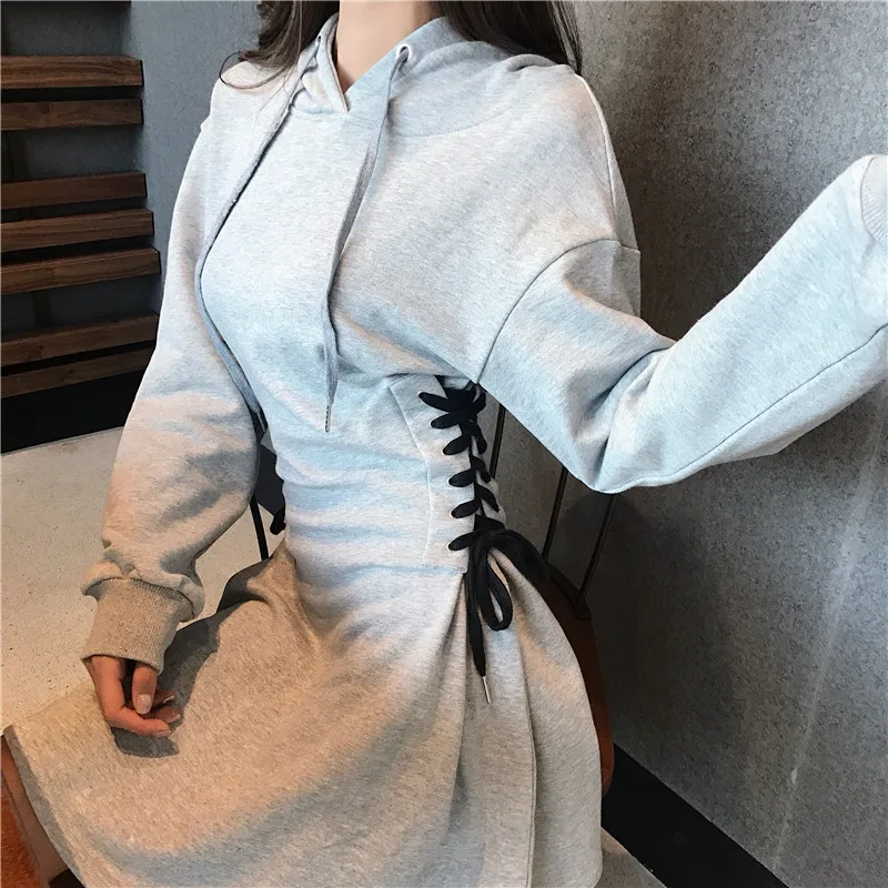 Women's Sportswear Dress Y2k Lace-up Bow-knot Waist Slim Hooded New Harajuku Fitness Sweatshirt Dress Women's Fashion Top New