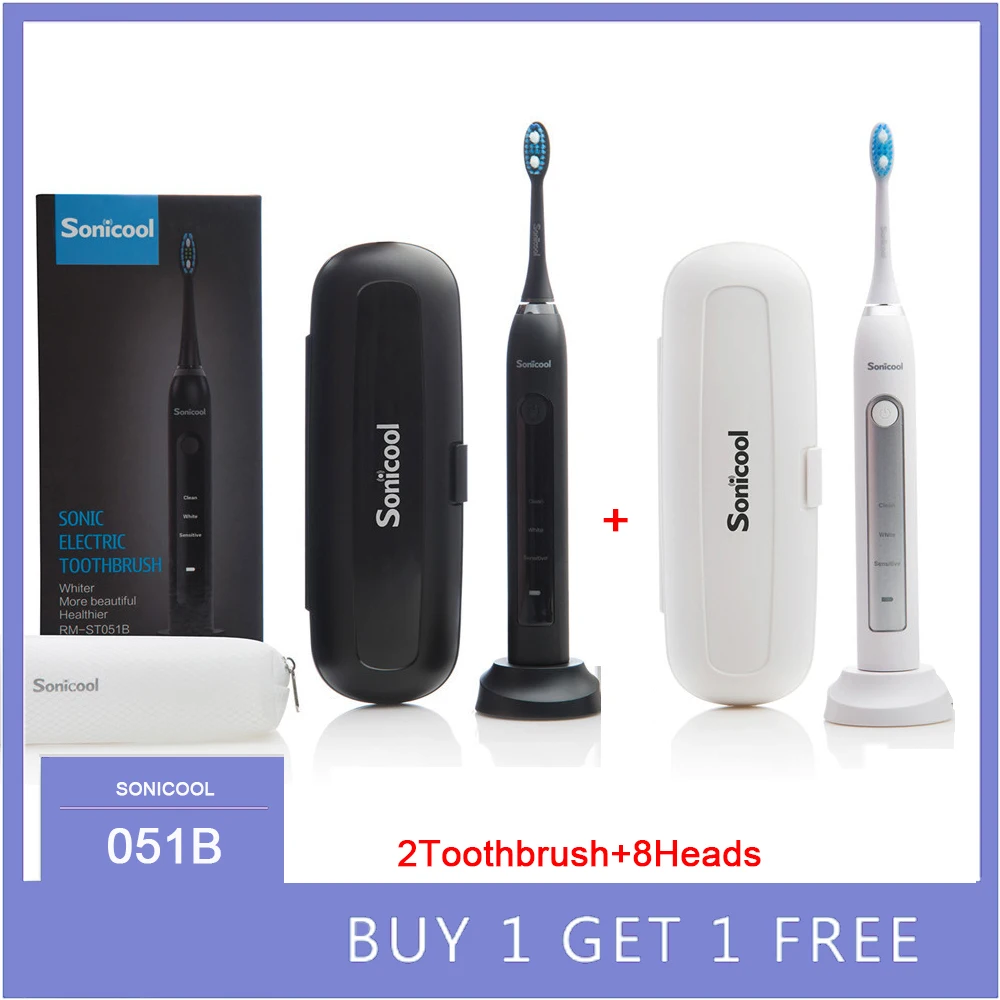 051b black white Sonic ool Новинка 051B ультра звуковая электрическая зубная щетка USB перезаряжаемая зубная щетка с 4 запасными головками DuPont - Цвет: 051b black white