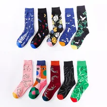 3 пара/лот, носки с абстрактным рисунком для женщин и мужчин, Харадзюку, граффити из мультфильма, Осень-зима, хлопковые креативные цветные носки в стиле хип-хоп