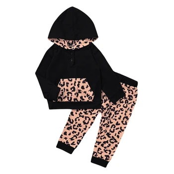 

Kids Fashion Autumn Winter Thick Outfit Set Baby Girls Boys Fashion 2-piece Outfit Set Long Sleeve Leopard Hoodie and Pants Set·