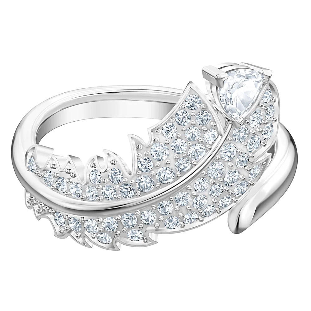 

SWA RO 2019 New NICE MOTIF RING White Gold Trend Exquisite Feather Pattern Crystal Female Fashion Engagement Ring Jewelry Gift