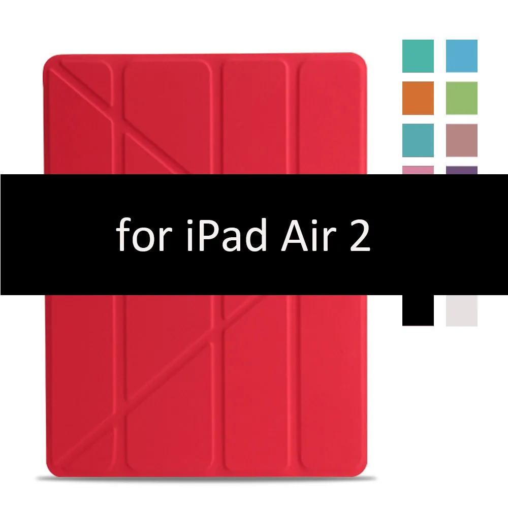 Чехол для iPad Air 2 1, чехол, из искусственной кожи и ультратонкая задняя крышка из поликарбоната, умный чехол, Магнитный чехол для iPad air 2, A1566, A1567, откидная подставка - Цвет: Red-2