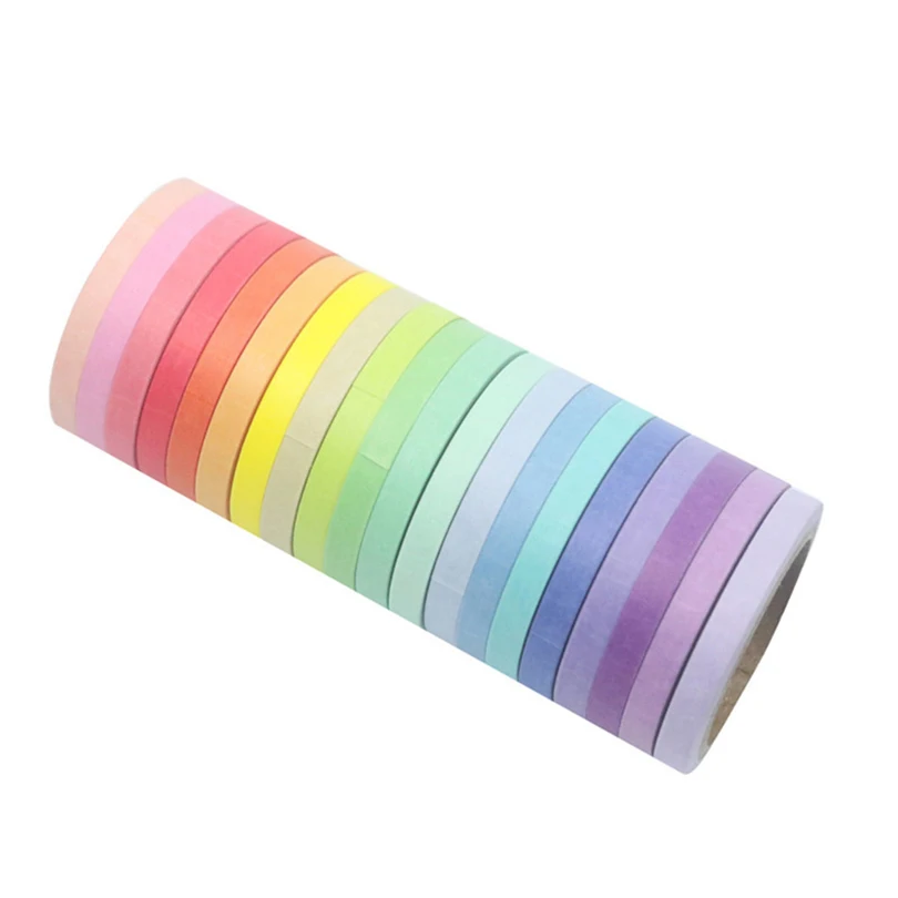 20pcs Washi 테이프 세트 무지개 장식 Washi 테이프 편지지 다채로운 5m 3/5/7.5mm 기본 일기 마스킹 테이프 접착 Washitape