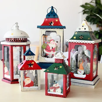

Iron vintage glass windproof Christmas candle holder romantic atmosphere Christmas day decorations