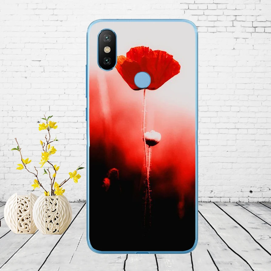 63DD красный Маки на черном стиле мягкий силиконовый чехол для Xiao mi Red mi 6 6a mi 8 a2 lite note 5 6 pro 7 Case - Цвет: 6
