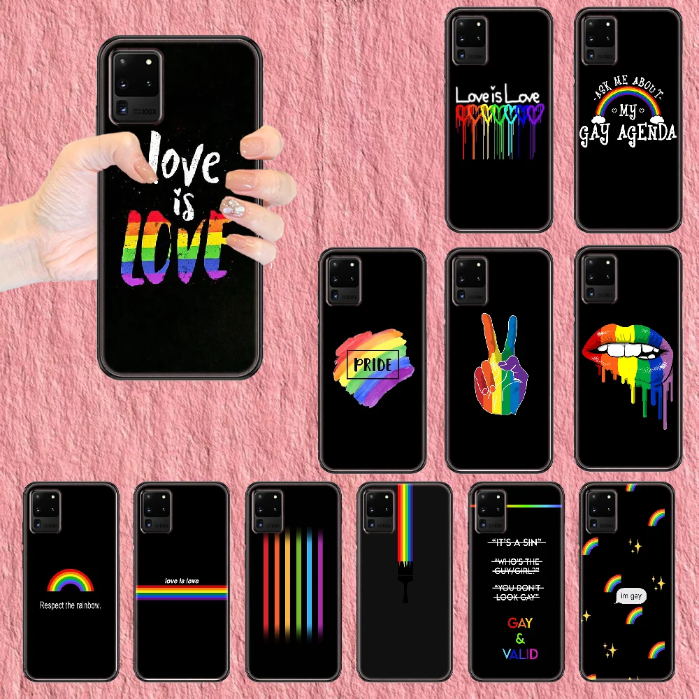 LGBT Rainbow Cute Phone case For Samsung Galaxy Note 4 8 9 10 20 S8 S9 S10 S10E S20 Plus UITRA Ultra black silicone waterproof | Мобильные