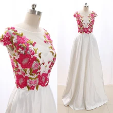 MACloth белое платье трапециевидной формы с круглым вырезом длиной до пола, длинное платье из тюля с вышивкой для выпускного вечера S 268348 распродажа