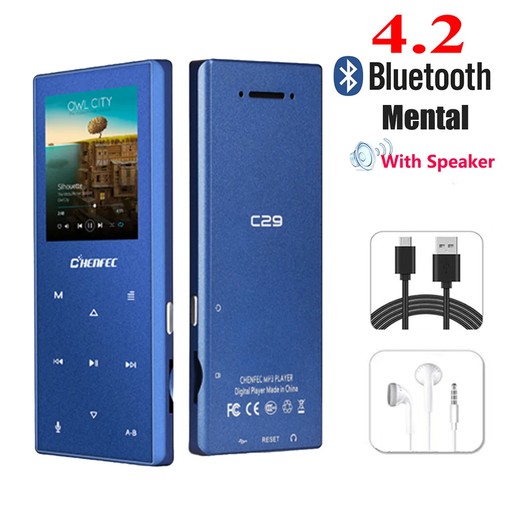 Blue Новинка, Bluetooth 4,2, MP3 плеер, встроенный динамик, металлическая сенсорная кнопка, спортивный музыкальный плеер, рекордер, fm-радио, с возможностью расширения, 128 ГБ, TF карта - Цвет: Blue