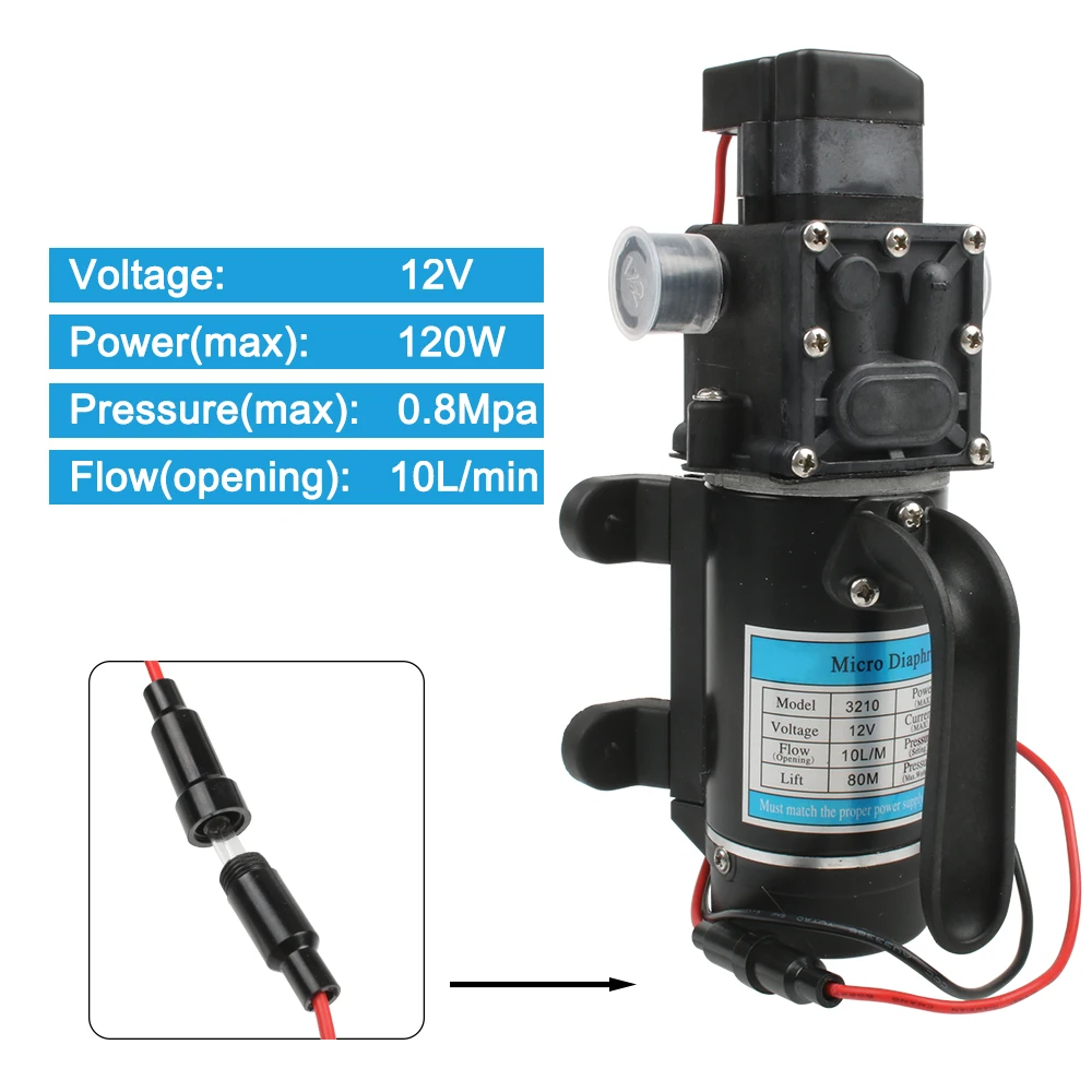 DC12V24V 120 Вт микро электрический мембранный Водяной насос с автоматическим переключателем высокого давления для мытья автомобиля распылитель водяной насос 0,8-МПа 10 л/мин