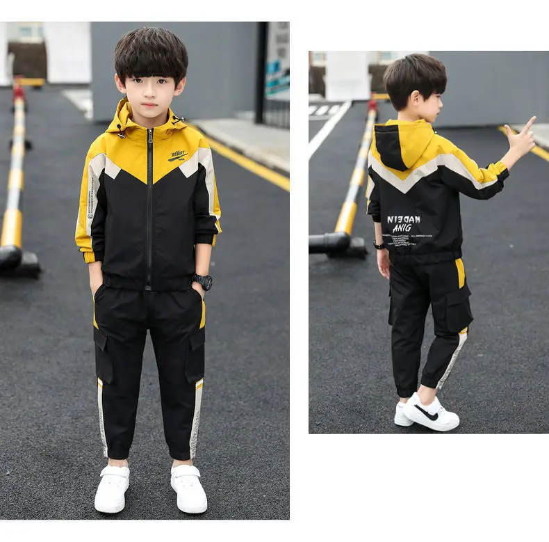 Teenage Boy Autumn Clothing Set Children's Sports Suit Fashion Cartoon Printed Long Sleeve Boy Coat Pants 2 Pcs/set 5-14 Years