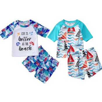 

2Pcs Toddler Baby Kids Boys Swimwear Sets Cartoon Print Pullover Tops+Shorts Bathing Suit Bikini Outfits Swimsuit Set