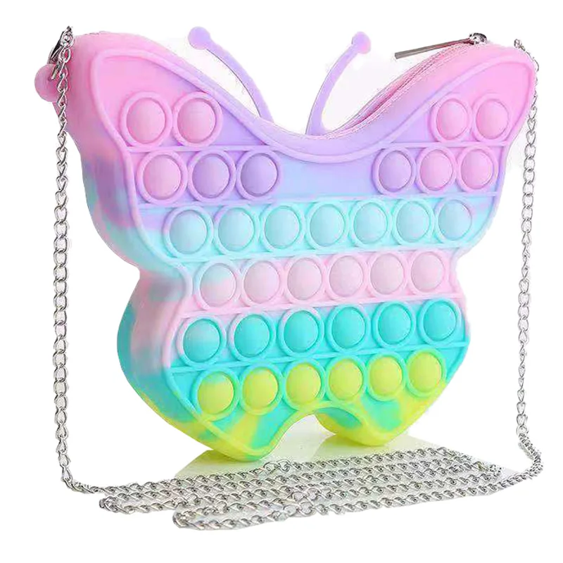 Fashion pop it Push Bubbles Toys Rainbow Unicorn Butterfly Kawaii Children wallet Messenger bag Colour Simple Dimple Fidget | Игрушки и