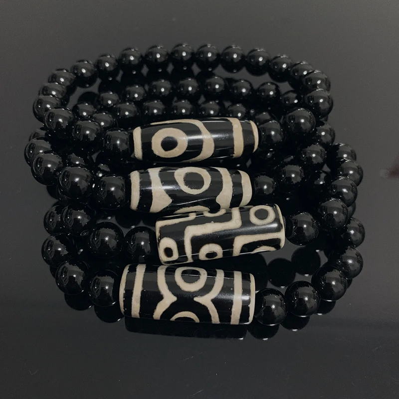 Ретро натуральные тибетские дзи браслеты из агата целебные ювелирные изделия Будда молитва 9-глазый бисерный камень черные браслеты из агата для мужчин