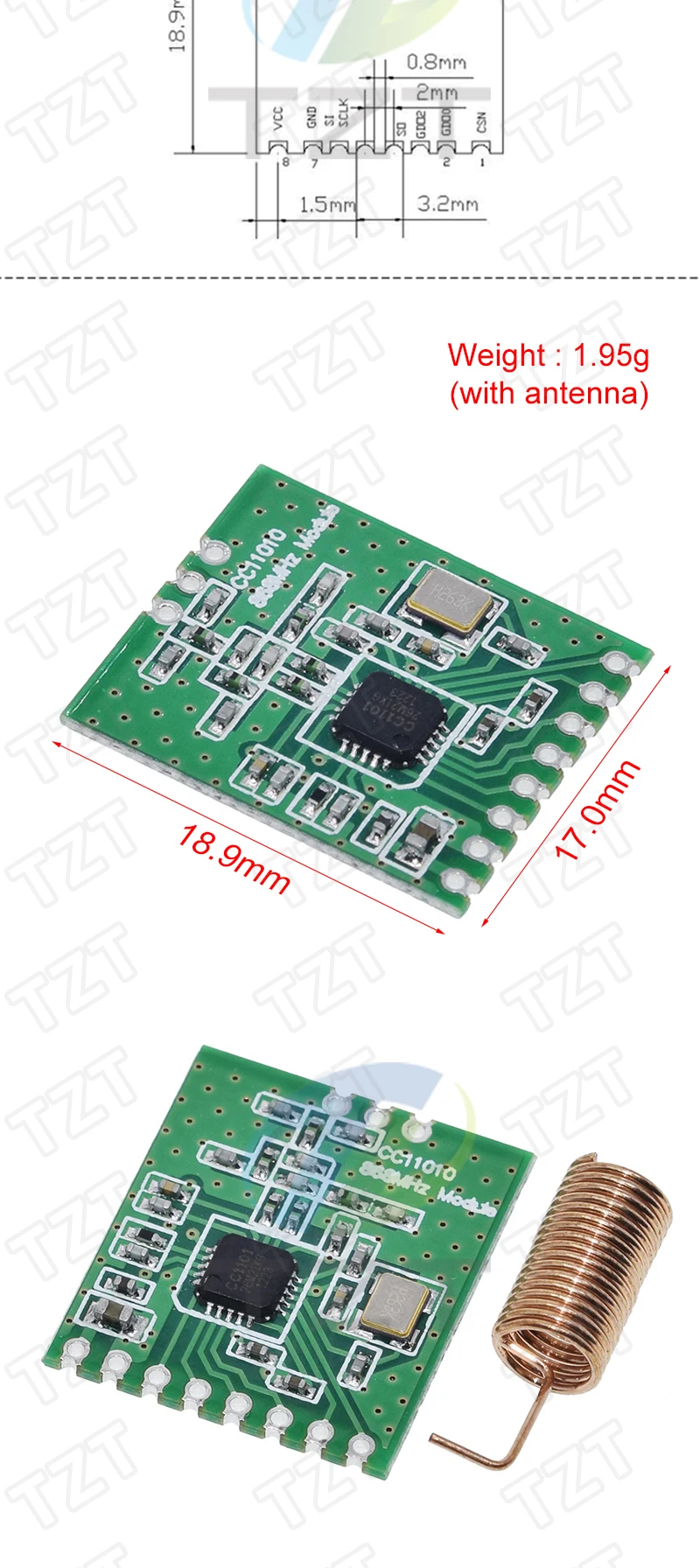 CC1101 10mW Wireless Transceiver Module 300-1000M (433MHZ, 868MHZ, SMA ...