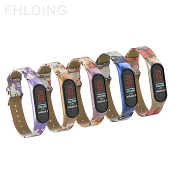 

Replacement Strap for Mi band 4 Leather metal case Colorful flowers Replacement Bracelet for XiaoMi mi band 3 4 Wristband