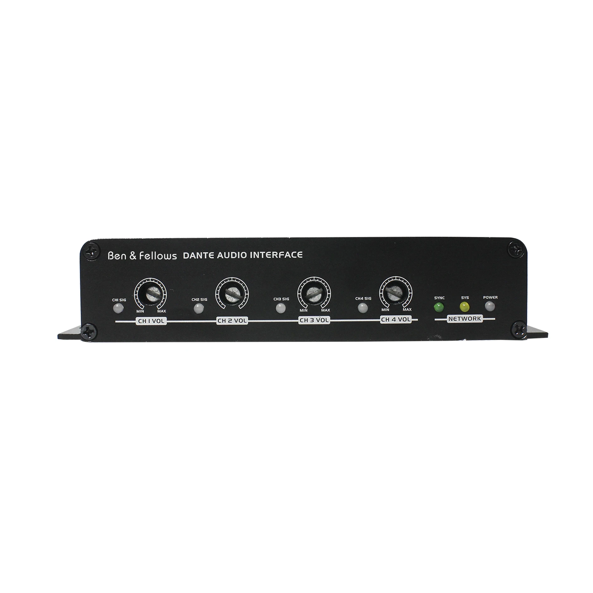 Dante Audio IP Network Mini 4 In 4 Out Converter/Transmitter with Volume Control, Supports POE or 12 VDC Power Supply